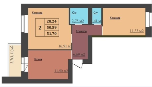 Квартира 49,8 м², 2-комнатная - изображение 1