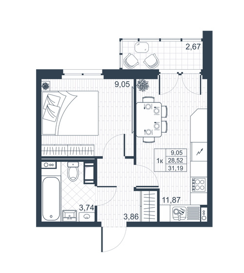 29,9 м², 1-комнатная квартира 4 449 140 ₽ - изображение 1