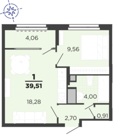 Квартира 39,5 м², 1-комнатная - изображение 1