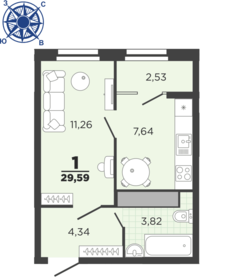 30,6 м², 1-комнатная квартира 3 410 000 ₽ - изображение 49