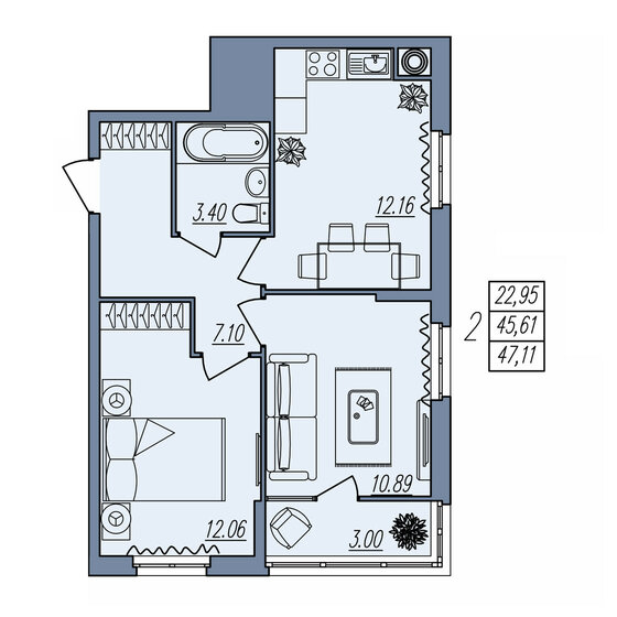 47,1 м², 2-комнатная квартира 4 616 780 ₽ - изображение 1