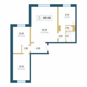 Квартира 69,6 м², 3-комнатная - изображение 1