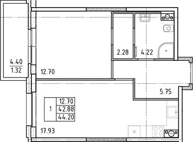 Квартира 44,2 м², 1-комнатная - изображение 1