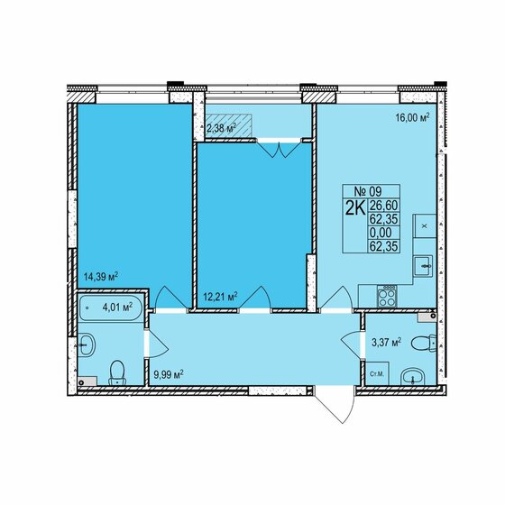 62,4 м², 2-комнатная квартира 9 110 000 ₽ - изображение 1