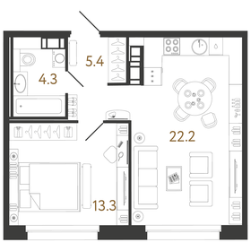 Квартира 45,2 м², 1-комнатная - изображение 1