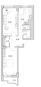 Квартира 64,6 м², 2-комнатная - изображение 1