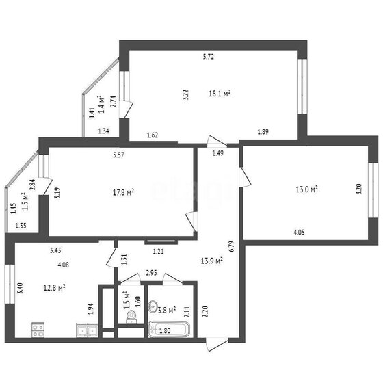 81,1 м², 3-комнатная квартира 16 700 000 ₽ - изображение 1