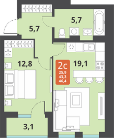 42,8 м², 2-комнатная квартира 5 890 000 ₽ - изображение 10