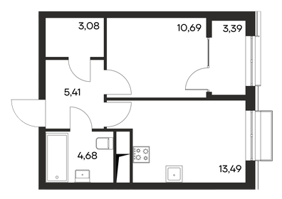 40,7 м², 1-комнатная квартира 5 907 300 ₽ - изображение 6