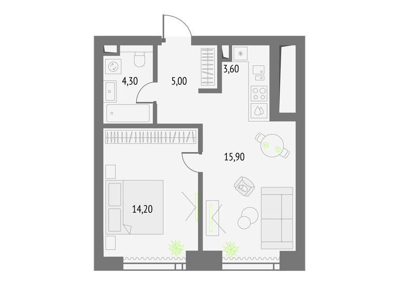 43 м², 1-комнатная квартира 21 369 696 ₽ - изображение 15