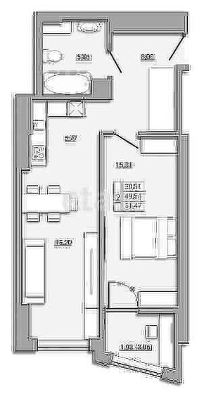 51,7 м², 1-комнатная квартира 5 440 000 ₽ - изображение 1