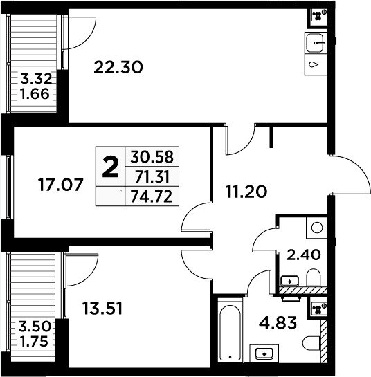 74,7 м², 2-комнатная квартира 9 415 000 ₽ - изображение 1