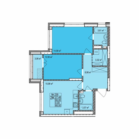 66 м², 2-комнатная квартира 10 270 000 ₽ - изображение 1