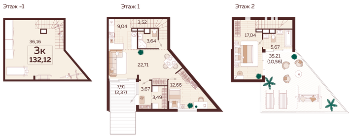 Квартира 132,1 м², 3-комнатная - изображение 1