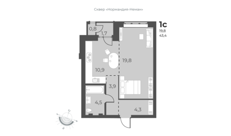 Квартира 43,4 м², студия - изображение 1