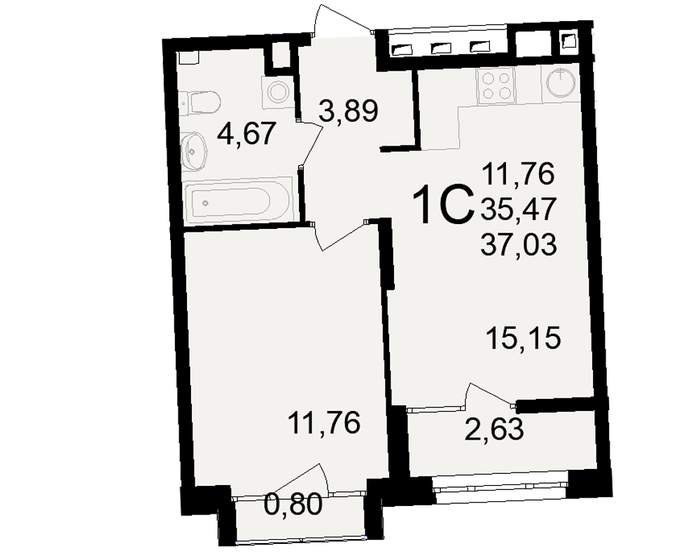 37 м², 1-комнатная квартира 4 036 270 ₽ - изображение 1