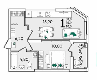 Квартира 38,8 м², 1-комнатная - изображение 2