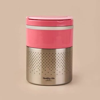 2 Katlı Çelik Yemek Termosu - Pembe - 1,5 lt