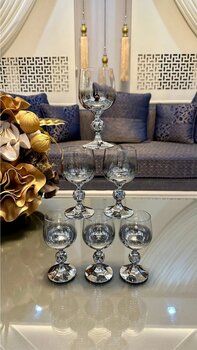 Turkuaz kristal Bohemıa Kristal Titanyum Gümüş Renk Kahve Yanı Su Bardağı 150 Cc