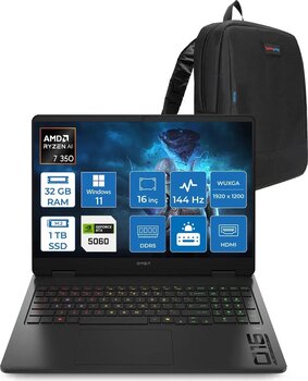 Hp Omen Gaming Laptop Amd Ryzen™ Aı 7 350 32gb Ddr5 1tb Ssd 8gb/Rtx5060 Gddr7 16" 144 Hz, Ips 300 Nits Ips 2k (1920 X 1200 Win11home Gaming Bilg.Bl6w4eah08+Zettaçanta