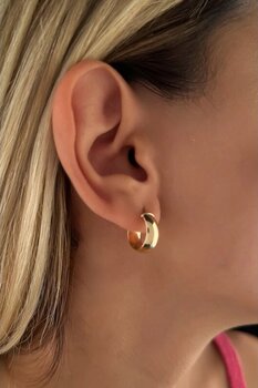 Fiyonk Kuyumculuk 14 Ayar Altın Bombeli Geniş Halka Küpe 001 Sarı Altın