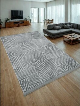 Elit Osso Gri Beyaz Saçaklı Kabartmalı Kaymaz Taban Yıkanabilir Kesme Yolluk Halı - 200 x 700 cm - Gri - Beyaz