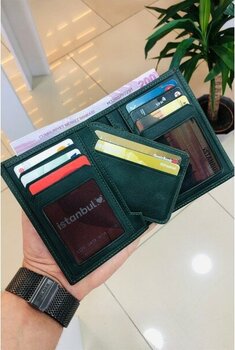 Derius Jersey Antik Yeşil Dikey Model Deri Kişiye Özel Isim Baskılı Erkek Cüzdanı(Kartlık Hediyeli)
