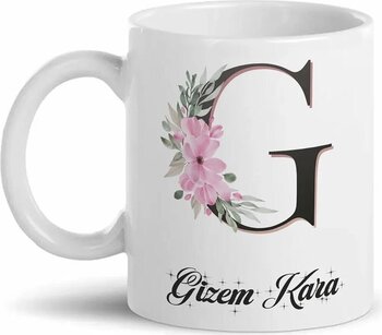 Morinna Kişiye Özel Baş Harfli Isimli Beyaz Kupa Bardak Bütün Harflere Uygulanır Kp-01