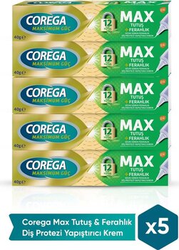 Corega Max Tutuş & Ferahlık Diş Protezi Yapıştırıcı Krem 40g X 5 Adet
