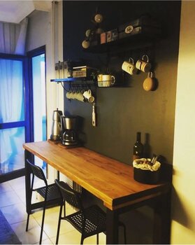 Retro Büyük Masif Ahşap Bar Masası Yüksek Masa