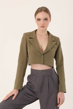 Crop Blazer Ceket-Haki - Haki - 40