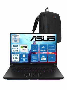 Asus Rog Strix Scar 16 G635lx-Rw145 Ultra 9 275hx Aı 64gb Gb 2tb Ssd 24gb/Rtx5090 Gddr7 175w 16" Wqxga 240hz 3ms 1200nits Win11pro Gaming Laptop Wrw14529+Zettaçanta
