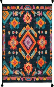 Cool Halı Lumina Siyah Bohem Etnik Otantik Tasarım Halı Püsküllü Yıkanabilir Dekoratif Salon Halısı - Çok Renkli - 100 x 250 cm