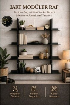 3art Metal Dekorasyon Çok Katlı Duvar Rafı – Modern Mutfak & Salon Raf Sistemi - Siyah