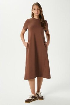 Kadın Hanna Cepli Çan Kesim Kahverengi Penye Yazlık Elbise 14266 - M