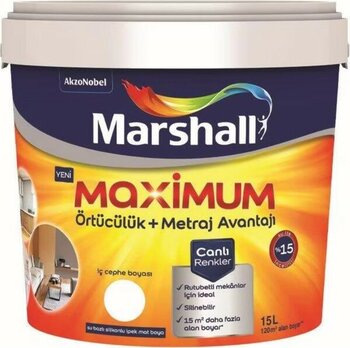 Marshall Maximum Ipek Silikonlu Silinebilir Iç Cephe Boyası 15 Lt - Kristal - 1