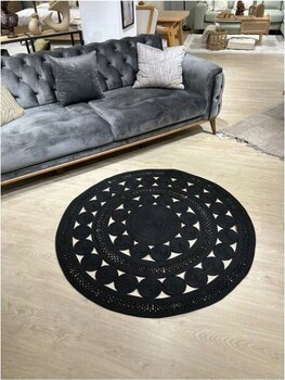 MaVaux Siyah Double Daisy Jüt Hasırlı Örgü Kilim - 120 x 120 cm