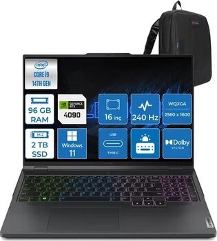 Lenovo Legion Pro 7 I9-14900Hx 96 GB 1 TB + 1 TB SSD RTX 4090 175 W 16 inç 240 Hz 500 Nit HDR WQXGA Windows 11 Pro Dizüstü Bilgisayar L83DE002XTRWP22