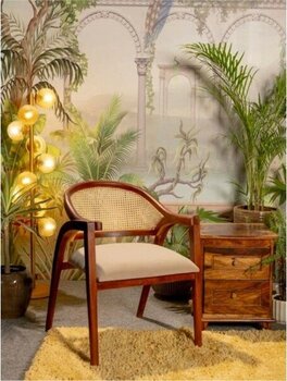 Gazzini Furniture Eliza Hazeranlı Ahşap Bohem Sandalye - Ceviz - Krem