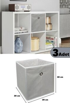 Pazar Kapısı 3 Adet Raf Organizer Saklama Kutusu Gri 30 x 30 x 30