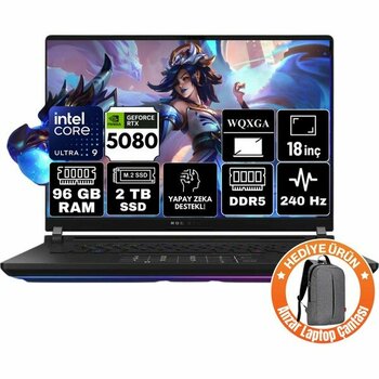Asus Rog Strix Scar 18 Intel Core Ultra 9 275HX 96GB 2tb SSD RTX5080 16GB Windows 11 Pro 18" Wqxga Taşınabilir Bilgisayar G835LW-SA127-A6 - 2 TB