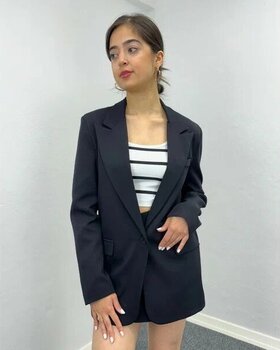 Deq Fashion Oversize Salaş Astarlı Blazer Siyah 38 Ceket