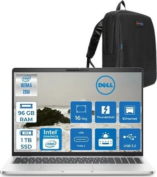 Dell Pro 16 Plus Ultra Core 5 235U 96GB Ddr5 1tb SSD Intel Graphics 16" Fhd+ 300NIT Windows 11 Pro Taşınabilir Bilgisayar U5235U165UH22 + Zettaçanta