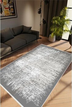 Doku Eskitme Gri Kaydırmaz Kesme Yıkanabilir Ince Halı - 80 x 175 cm