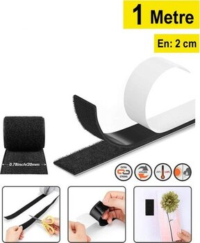 1 Metre - Yapışkanlı Siyah Cırt Cırt Bant, En: 2 Cm, Çift Taraflı, Güçlü Cırt Band