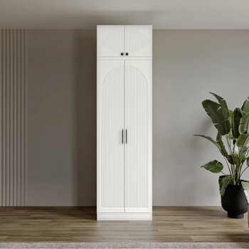 GuneyStore Ücretsiz Montaj %100 MDF Oslo 2 Kapaklı Yüklüklü Beyaz Gardırop