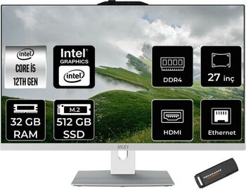 Msı Modern AM272P Intel Core I5 1235U 32GB 512GB SSD 27" Fhd Freedos All In One Bilgisayar & Per4 USB Bellek 12M1201TRP327 - Beyaz