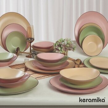 Keramika 24 Parça 6 Kişilik Stoneware Çok Renkli Dayanıklı Seramik Yemek Takımı Seti