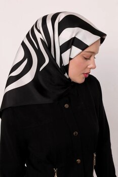 Levidor Twill İpek Eşarp LD4145-1 Zebra Desen Siyah-Beyaz
