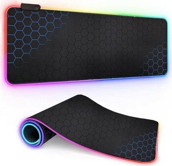 CoverZone Oyuncu Rgb Mousepad ve Klavye Pad Mavi Altıgen Desenli Blue Hex Tasarım Işıklı 70CM x 30CM Mouse Pad